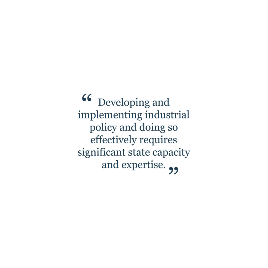 Article highlight text: "Developing and implementing industrial policy and doing so effectively requires significant state capacity and expertise"