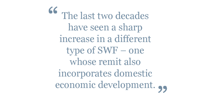 "The last two decades have seen a sharp increase in a different type of SWF - one whose remit also incorporates domestic economic development."